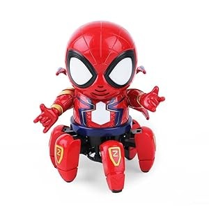 Spider Robot Toy with 8 Legs, Swing Arms, Eye Light, and Chest Light for Fun and Interactive Playtime (Spiderman Red & Black)