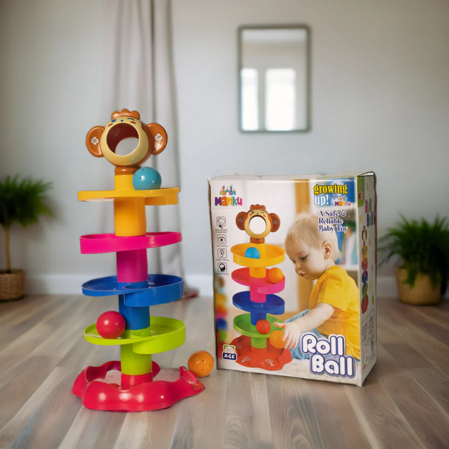 ILEARNNGROW Monkey Ball Drop Toy for Babies and Toddlers | New 5 Layer Tower Run with Swirling Ramps and 3 Puzzle Rattle Balls | Best Educational Development Toy Set for Kids.