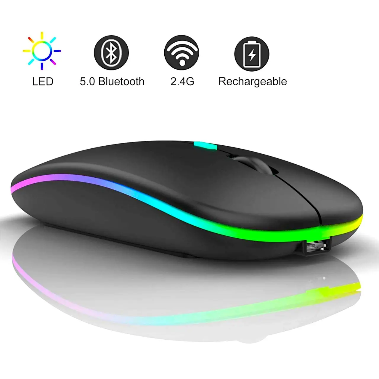 Dezful 2.4 Ghz Wireless+ Bluetooth 5.1 Gaming Mouse, Multi Device Dual Mode Slim Rechargeable Mouse Wireless Silent Click +blutooth Mouse 3 Adjustable DPI, Works on Multi Device Mouse