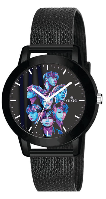 AROA Watch for Women with BTS K-Pop Art Model : 161 in Black Metal Type Rubber Analog Watch Black Dial for Women Stylish Watch for Girls
