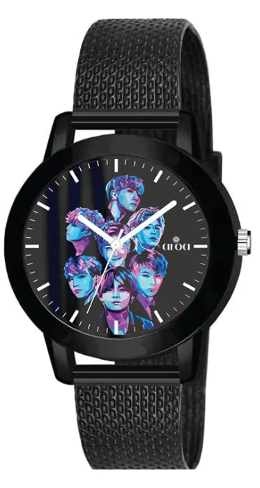 AROA Watch for Women with BTS K-Pop Art Model: 161 in Black Metal Type Rubber Analog Watch Black Dial for Women Stylish Watch for Girls