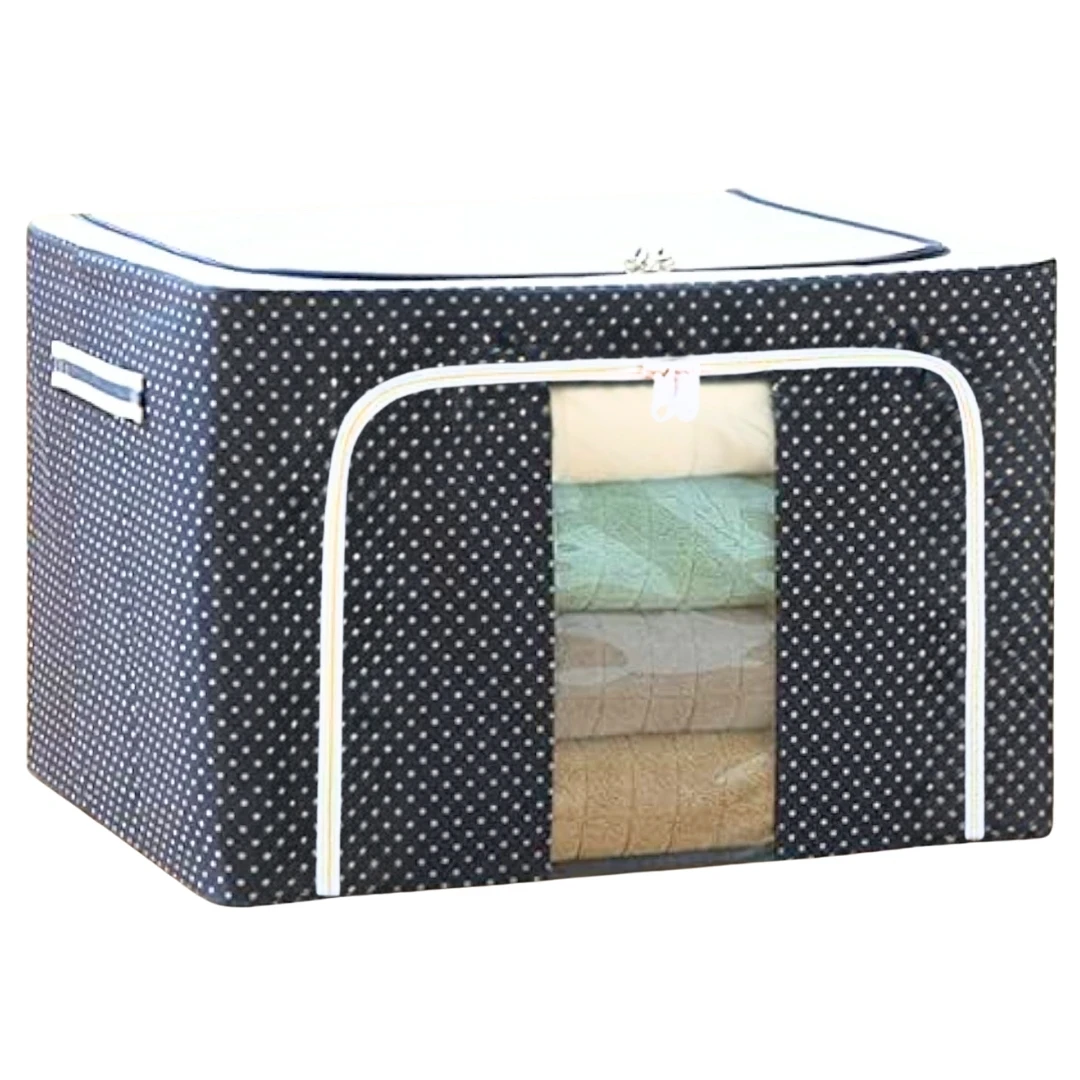 Luvis Grace Clothes Storage Box, Foldable Organiser for Wardrobe, Steel Frame with Clear Window, Zipper Closure, Reinforced Handles for storage, saree, dress Clothes (Clothes Organiser - 66 Litre)