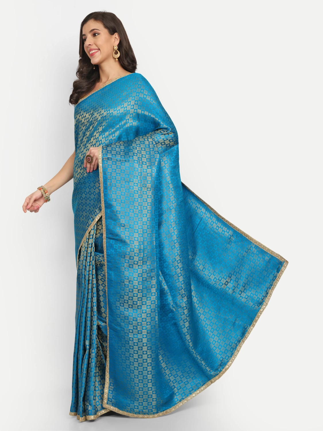 Teal Blue Silk Saree with Blouse |  Elegant & Timeless