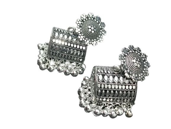 Metal Jhumka Earrings for Women and Girls- 1 Pair | Silver Metal Traditional Wear Jhumka