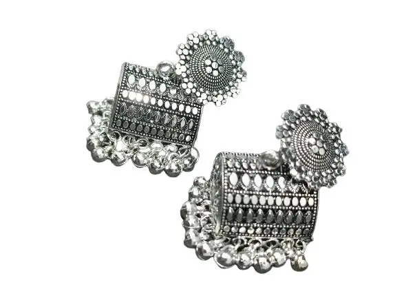 Metal Jhumka Earrings for Women and Girls- 1 Pair | Silver Metal Traditional Wear Jhumka