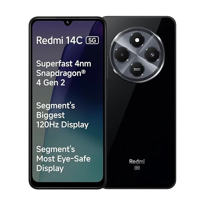 Redmi 14C 5G Smartphone (Starlight Black, 6GB RAM, 128GB Storage) - Snapdragon 4 Gen 2, 120Hz Display, 50MP AI Dual Camera, 5160mAh Battery, Premium Design