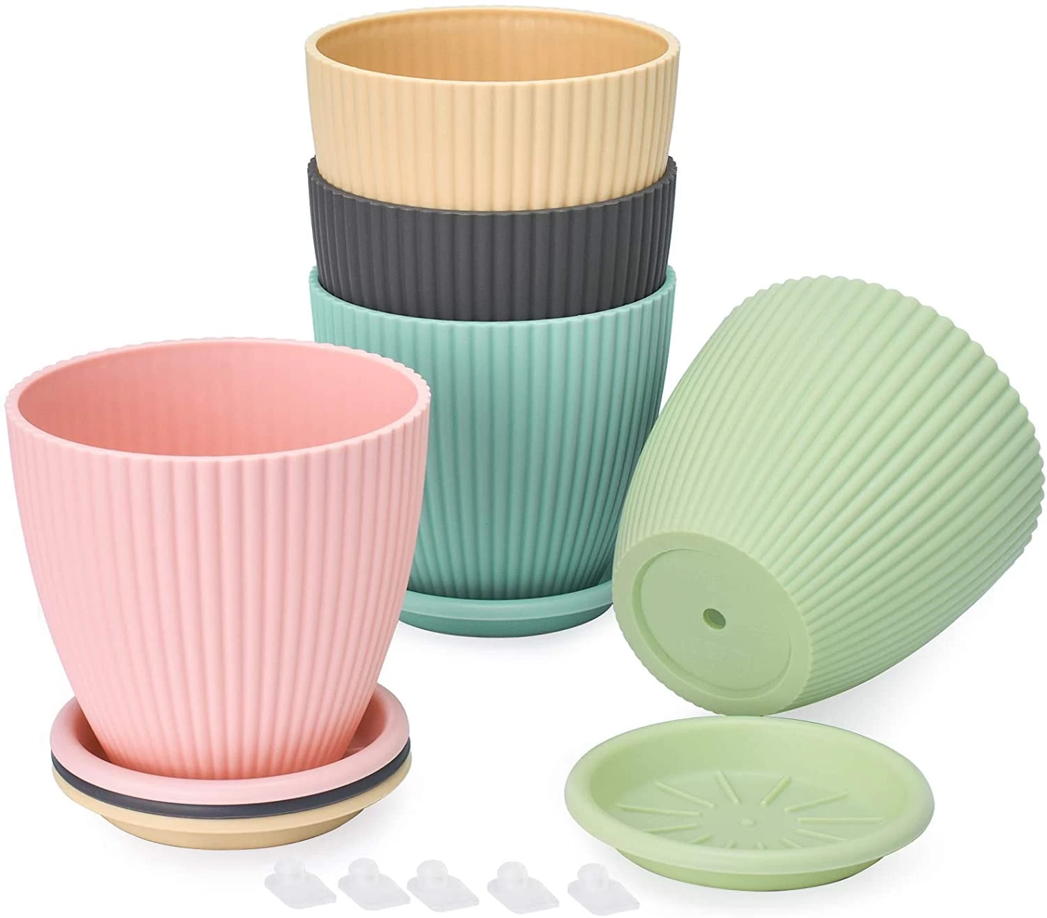 Home & Garden: 5 Pack Plastic Flower Pots with Trays