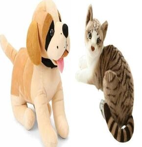 Cute Real Life Dog and Cat Soft Toy Pair for Kids - 30 cm  (Brown)