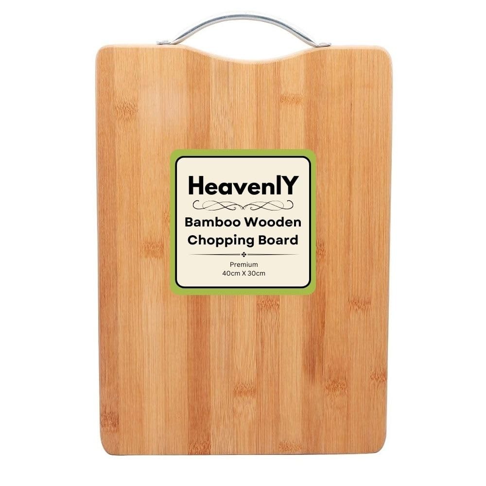 Heavenly Bamboo Chopping Board for Kitchen, Wooden Cutting Board for Vegetables, Fruits, Cheese, No Dyes Polish or Varnish, Chopper Board with Handle (40 x 30cm) Pack of 1
