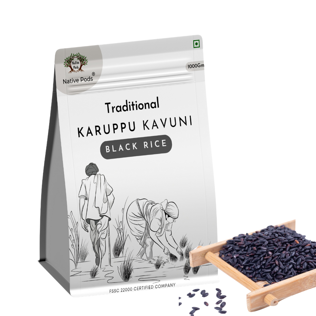 Native Pods Karuppu Kavuni Rice 1Kg | Traditional Unpolished Rice | Organic Black Rice, Kowni rice | Forbidden Rice, Low GI | Pack of 1