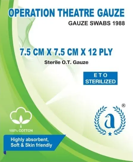 Absorbent gauze swabs 7.5cmx7.5cmx12ply - 5pcs/pkt - Box of 10pkts