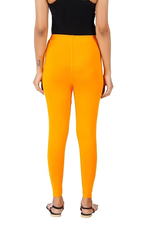 Aulika Women's Bio-Wash Leggings, Made with 95% Cotton and 5% Spandex for Comfort, Flexibility, and Durability-Pack of 1(Orange)