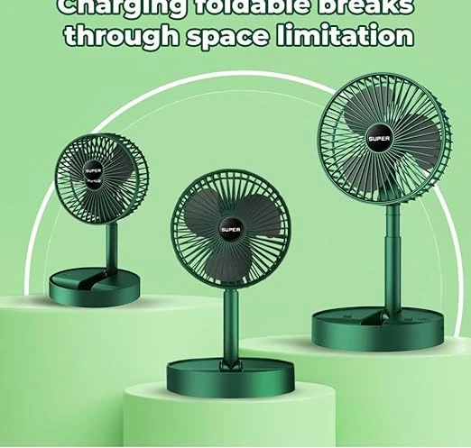 Arembi Portable Table Fan, Mini USB Rechargeable with Battery, Foldable, Standing Holder, for Home, Office, Indoor, Outdoor