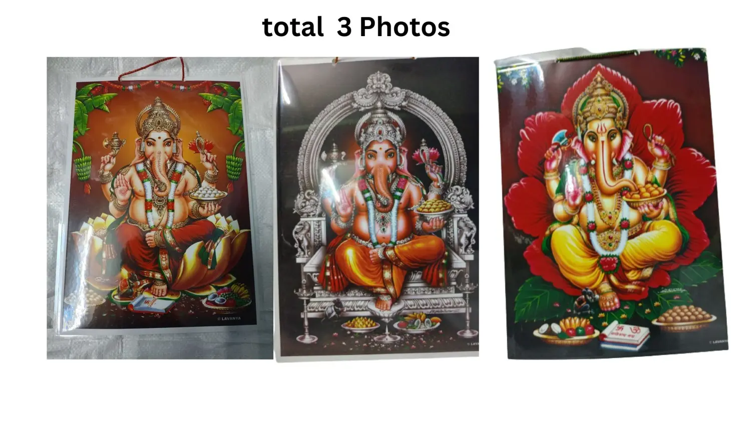 Photo Laminations Lord Ganesha Ganesh Ganpati Ganapathi Hanging Wall Painting Framed Home Décor (12x 9 inch Pack of 3