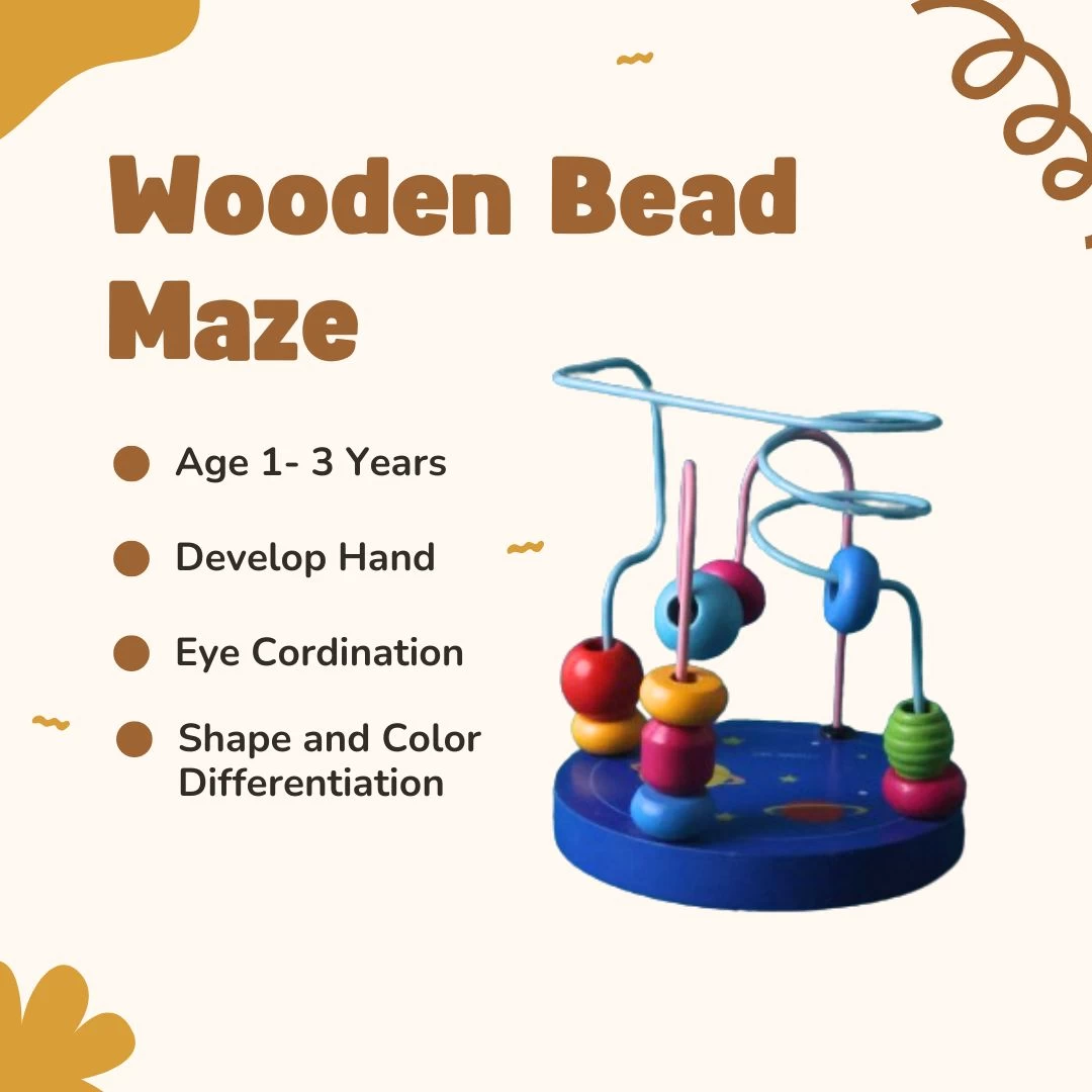 Wooden Bead Maze Roller Coaster Game   Classic Educational Toys ,Montessori Toys for 1to3 Year Old