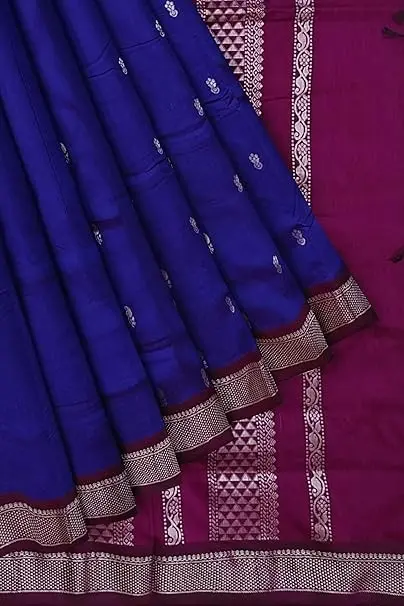 AADHIRA SILKS - Women's Pure Kalyani Cotton Silk Saree with Zari Border with running Blouse