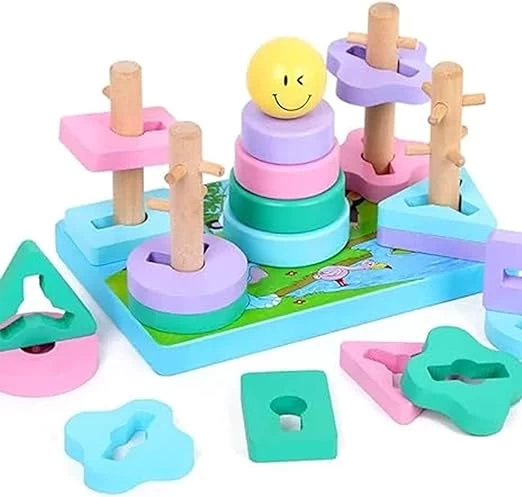 Multifunction Smiley sorter - Wooden Sorting & Stacking,Shape Sorter Board Blocks, Geometric Shapes for Kids and Toddlers