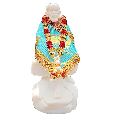 Sai Baba White Decor Idol Statue (Multi Color Dress,Fancy Garland,pagdi) 7 inch