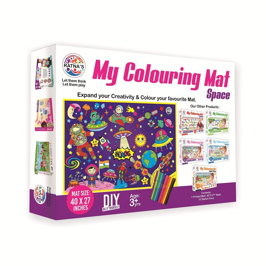 Ratna's My Coloring Mat Space Printed Mat of Size 40 x 27 Inches, Washable & Reusable Colouring Kit for Kids 3+ Years