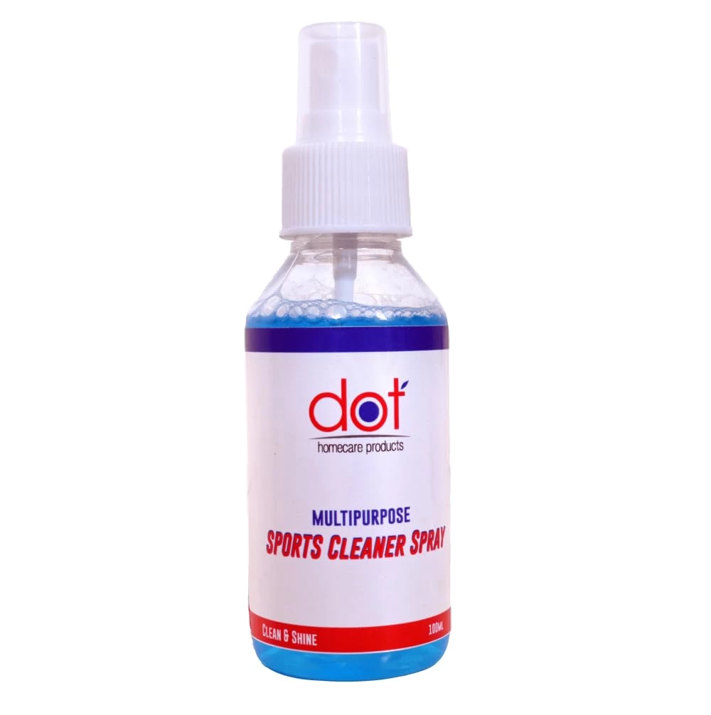 DOT Sports Cleaner Spray 100ml, Sports Shoe, Tennis Racket Rubber, Paddle, Yoga Mats, Indoor Stadium Floors, Mats, Gym Equipments, all sports items, Awards, Cups, Trophy - Clear & Shine