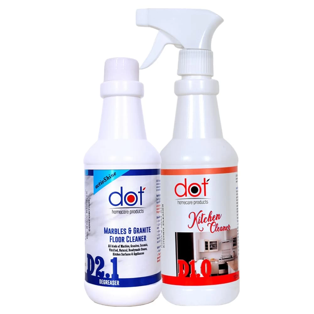 DOT Kitchen Cleaner 500ml | Acid Free, Appliance safe, Non Acidic Heavy oil stain remover, Marbles Floor Cleaner & Degreaser 500ml (Combo Pack)