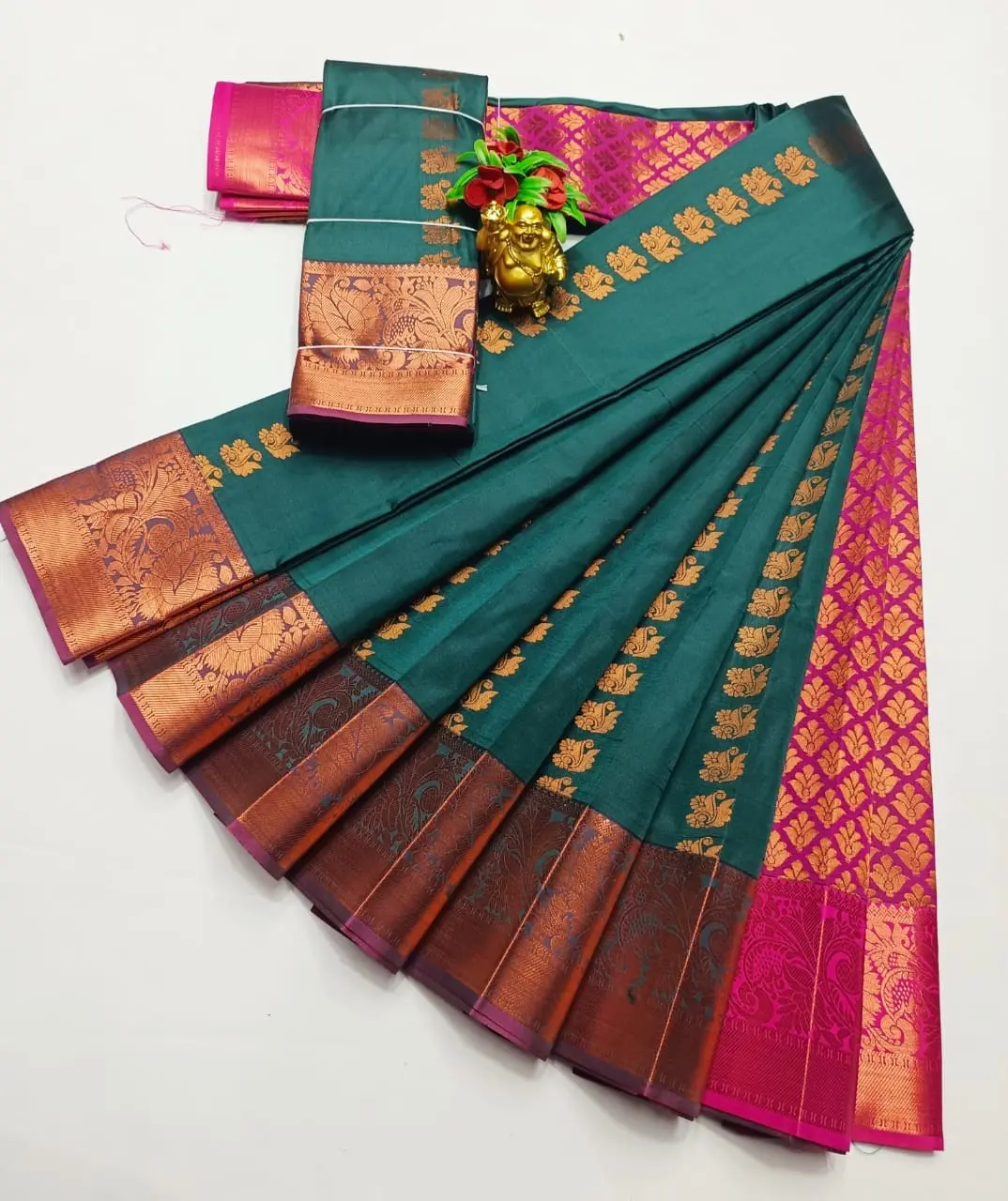 KANCHIPURAM ELEGANT WEDDING SAREES WITH BLOUSE PIECE