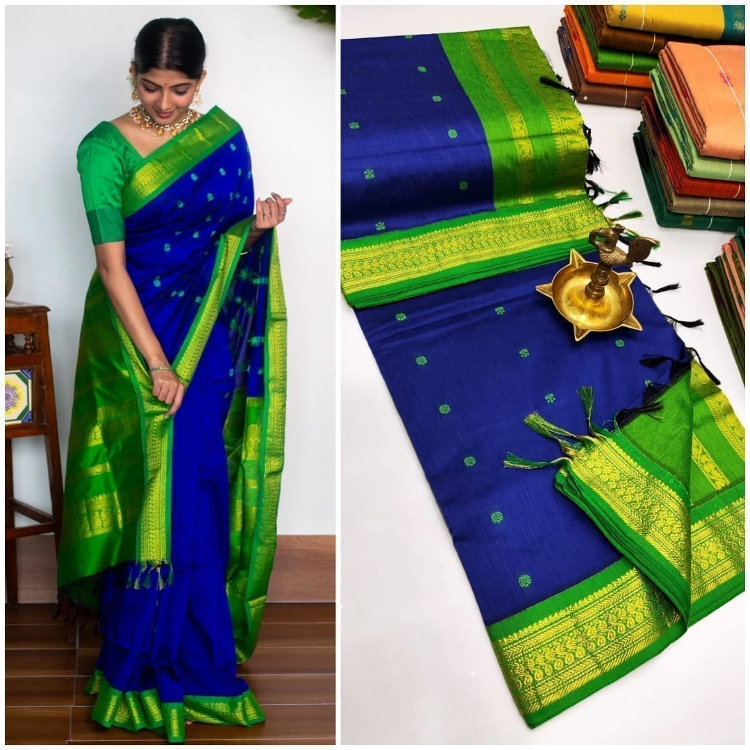 Exquisite Kalyani Cotton Saree with Silk Embellishments