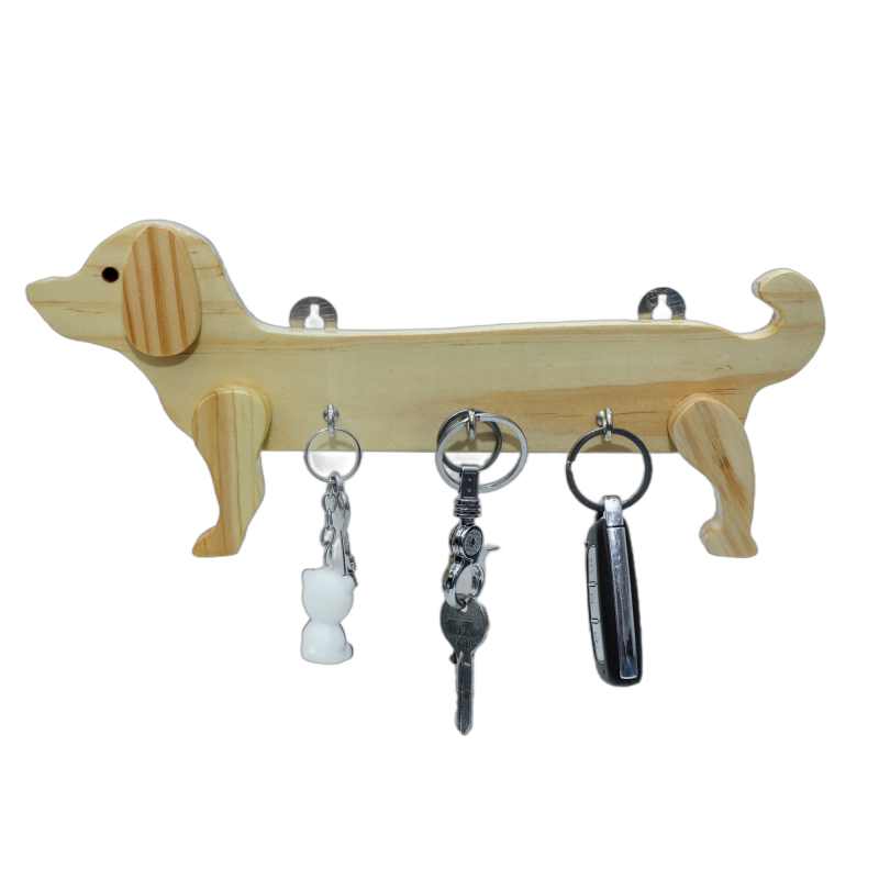 Wooden Key Holder for Home and Office - Stylish Key Hanger Wall Mounted Decoration – Handcrafted Key Chain Stand – Key Holder for Home Décor items – 3 Hooks | Puppy (Dog)