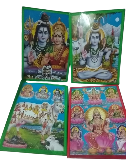 Lord Shiva Shiv Bholenath Mahadev 2, Shiva and Devi Parvati Photo 3, Gomatha Gomata Komatha Cow 4, Lakshmi with her 8 Form wood Ploud Laminations Small Size,6x8in ( Total 4 photo)