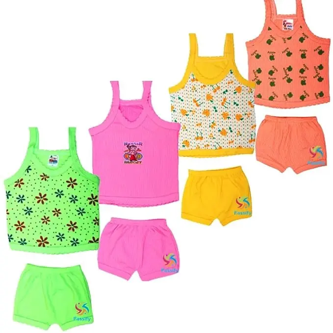 New Born Baby Boy & Girls Stylish Trendy Jablas/Top/T-Shirt and Shorts Dress set (With Tie Knot) Multi color, Multi Design, Pack of 4 pc Set (0-6 Months)