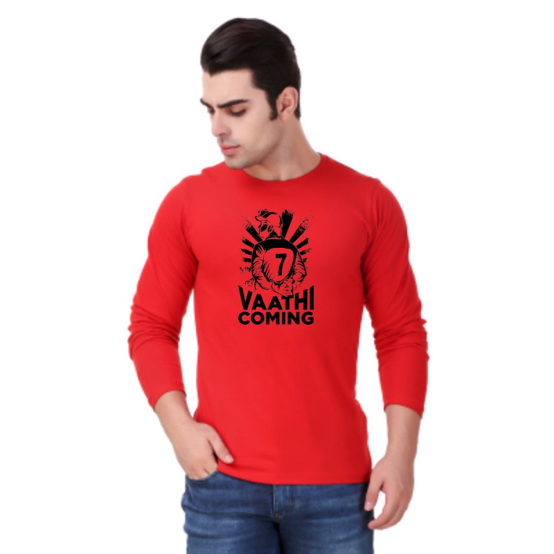 TouchMe Fashions men's cotton red Full hand round neck dhoni tshirts