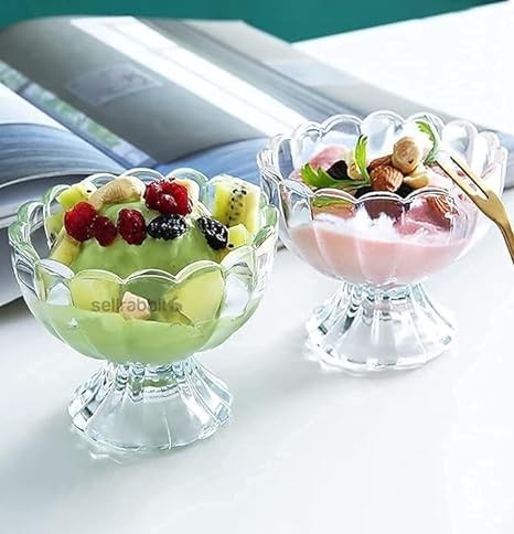 Crystal Glass Bowls Set of 6, Serving Dessert, Ice Cream Bowls Set, Pudding Set, Fresh Fruits and Fruit Salad Glass Bowl, 120 ML Set of 6