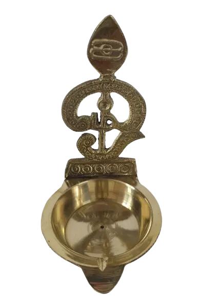 Brass Om Diya for Puja - Flower Shaped Brass Diyas Oil Lamp for Pooja