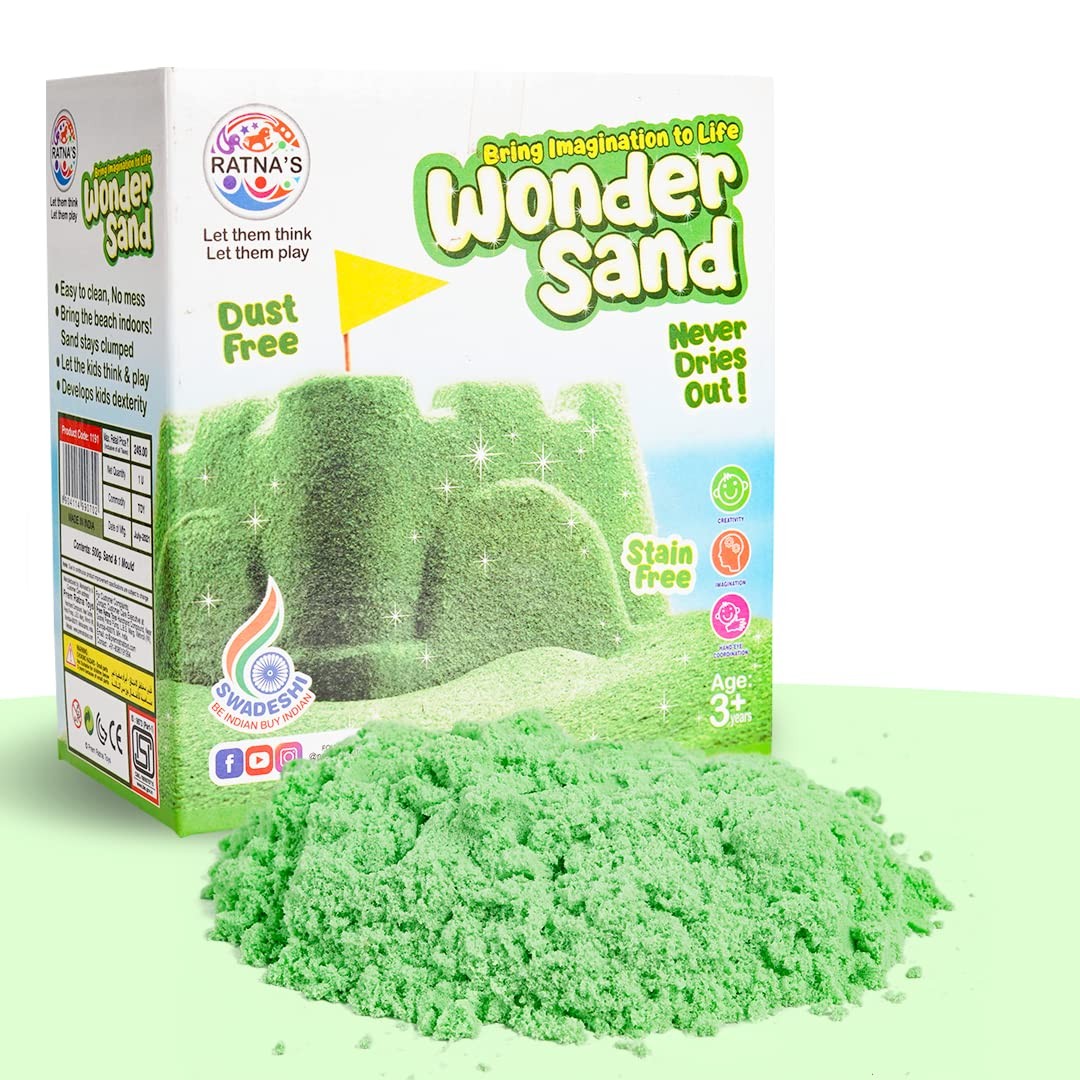 RATNA'S Wonder Sand 500g Smooth Sand for Kids with One Big Mould (Without Tray) (Green) - Creative and Relaxing Sand Play Experience for Kids…
