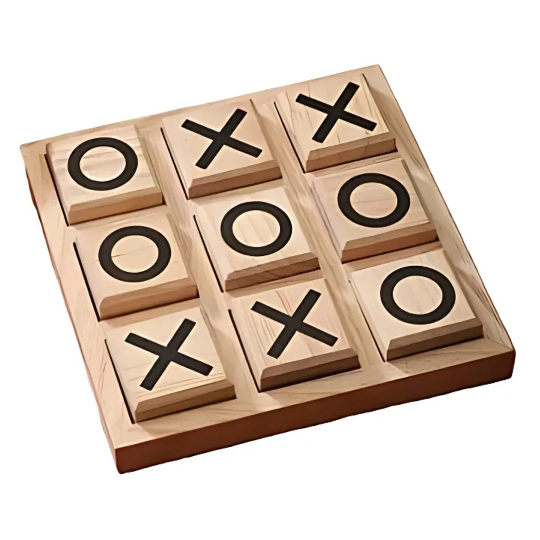 Luvis Grace Premium 5 x 5 Inch Handcrafted Wooden Tic Tac Toe Game | Classic Strategy Cross & Zero Family Board Game for Kids & Adults, Stylish Tabletop Decor & Fun Family Entertainment