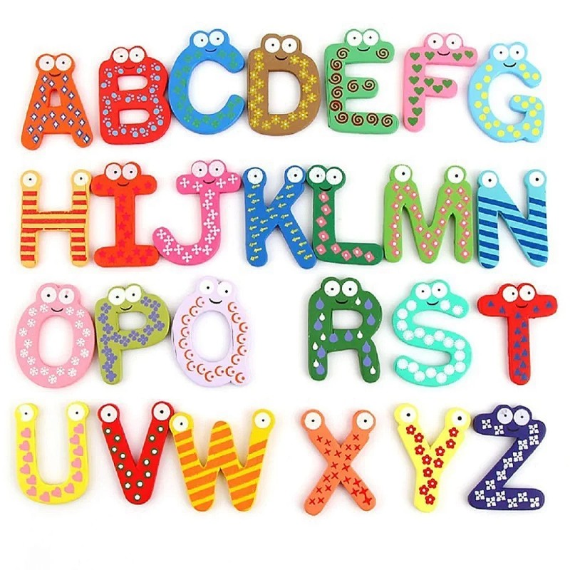 Alphabet Magnet - Cartoon Colorful Wooden A-Z Alphabet Letters Fridge Magnets Magnetic Stickers/Kids Learning Funny