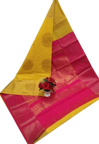 Elegant Gold Saree – Traditional Kanjivaram Chanderi Kuppadam Rich Silk Cotton Saree