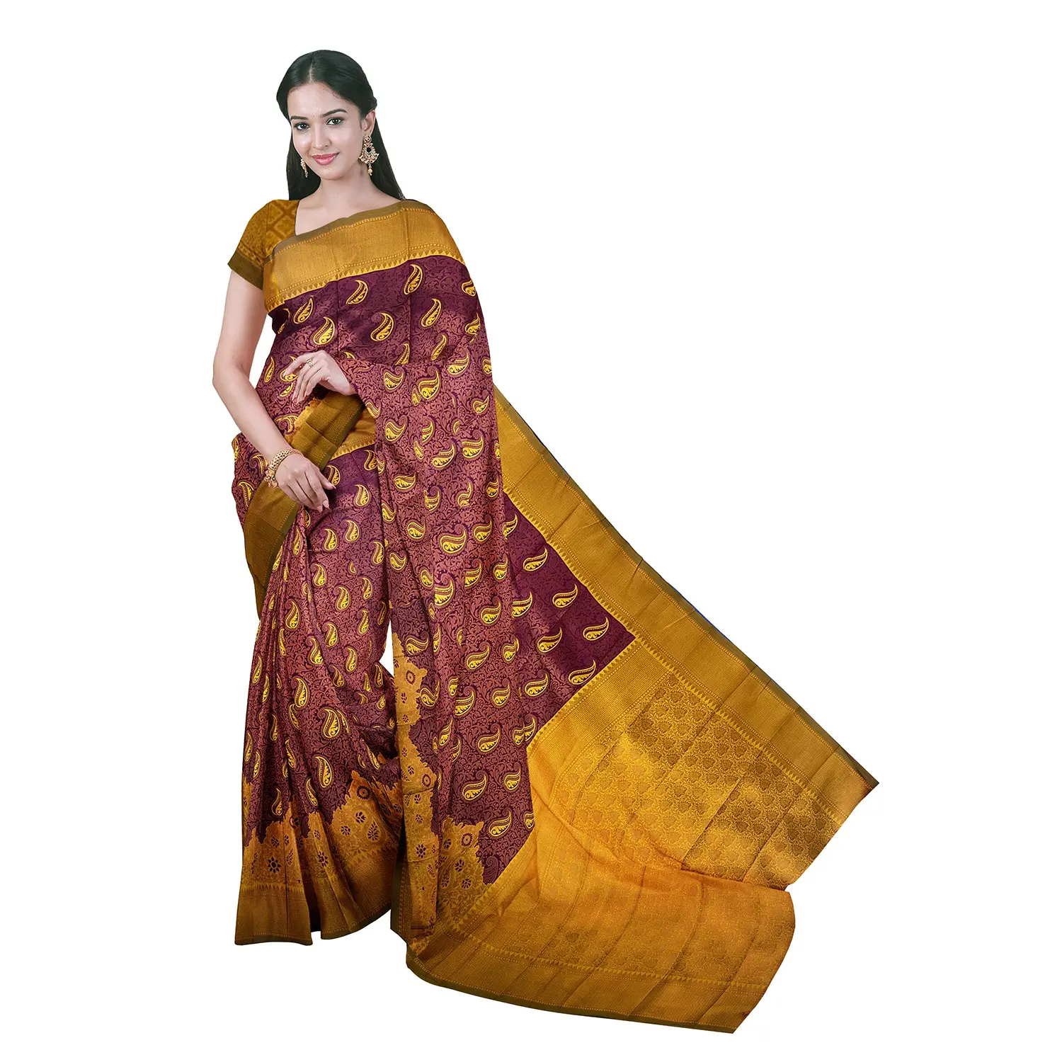 VAJJIRAM Women's Kanchipuram Traditional Pure Silk Saree with Unstitched Contrast Blouse