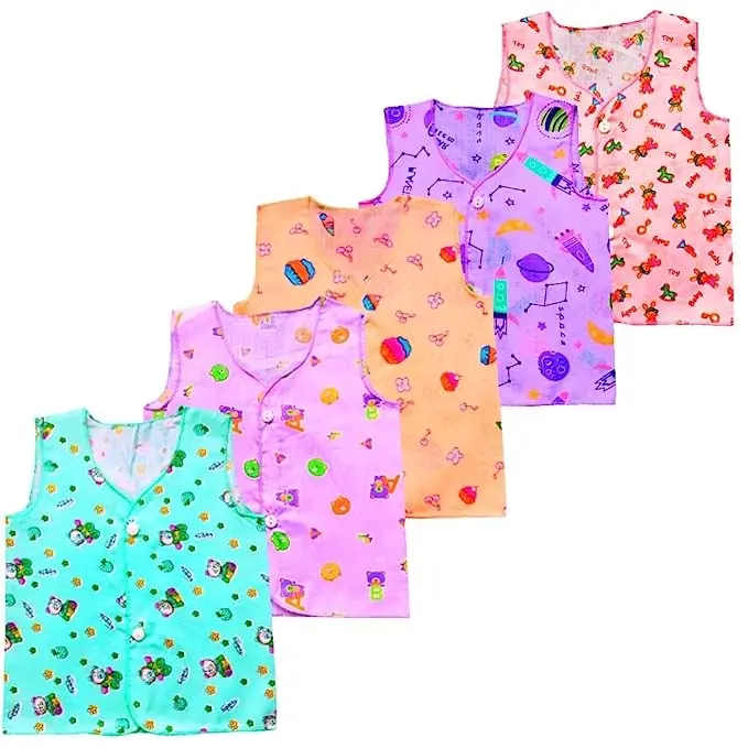 Fassify® Newborn Baby Boy/Girl (Unisex) Jablas/Vest/Top/Dress/Shirt with FBO,100% Cotton Woven Muslin Soft fabric| Comfortable fitting| Breathable fabric| Stylish print| Multi Color& design Pack of 5