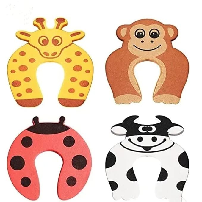 DHASRAM Finger Pinch Animal Shape Door Guard for Baby Child Safety, Protection from Door Slamming-Pack of 4
