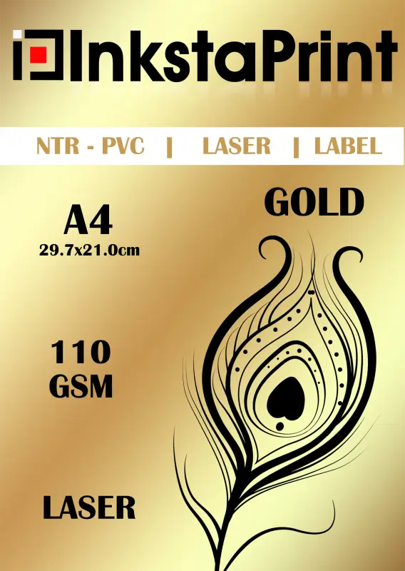 INKSTAPRINT - A4 Waterproof NTR - PVC - Vinyl - Golden Sticker Label for Laser Printer - DIY Product Labels, Art and Crafts (Pack of 25 sheets)