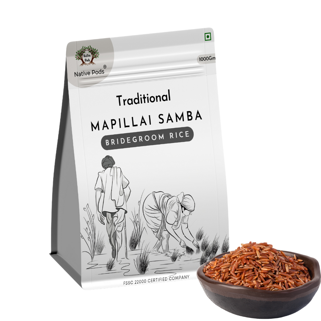 Native Pods Mapillai Samba Rice 1Kg |Hand Pounded Traditional Arisi | Organic Red Chawal, மாப்பிள்ளைச் சம்பா| Diabetic Friendly-Low Glycemic Index | Gluten Free | Pack of 1