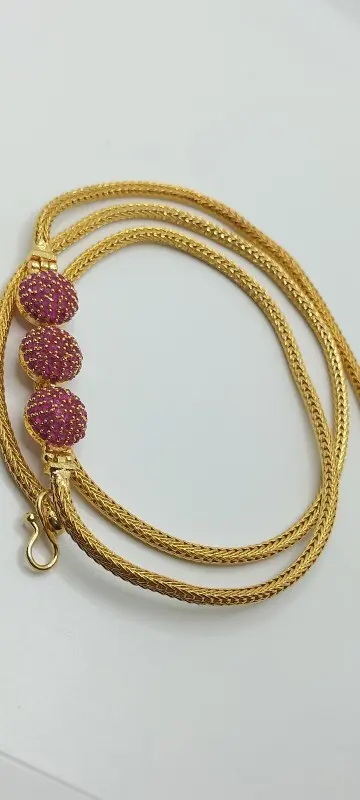 Traditional Gold-Plated Fashionable Ruby Pink AD Stones Mogappu Thali Chains for Womens And Girls