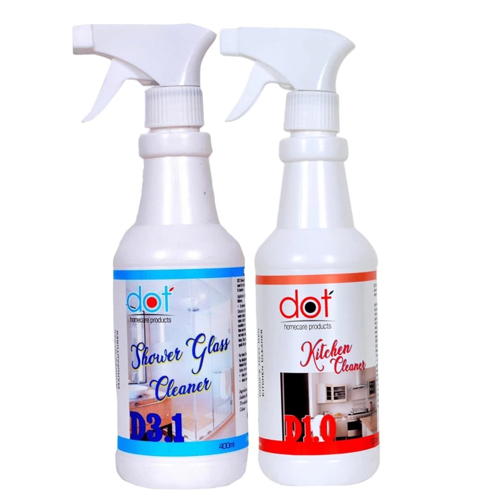 DOT Kitchen Cleaner 500ml | Acid Free, Appliance safe, Non Acidic Heavy oil stain remover, Shower Glass Cleaner 400ml (Combo Pack)