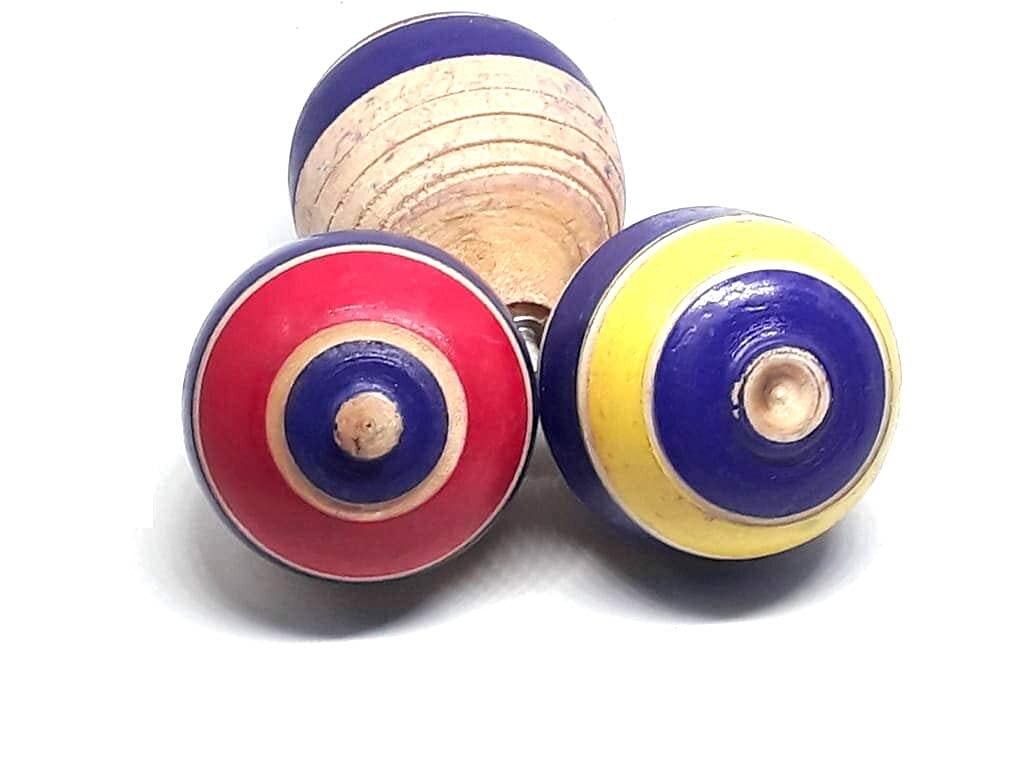 Spinning Tops Wooden Toy for Kids with Thread (Pack of 3)| Lattoo | Bambaram | Bangaram | Buguri