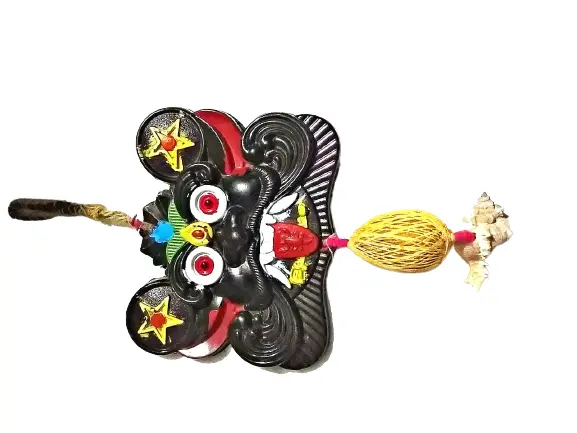 The Plastic Battu Disti Bomma /Evil Eye Protector use home Entrance Nazar kavach Hand Made Religious Mitti Oil Paint Nazar Battu Bhoot (Black) height: 15 inch / Length: 8 inch