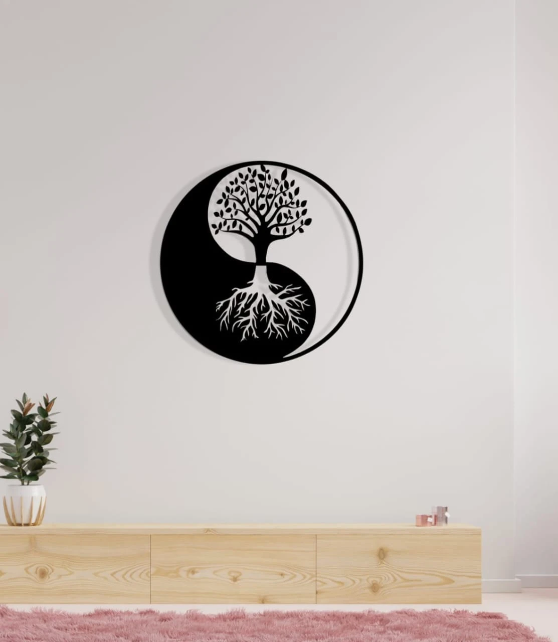 Yin Yang Tree Laser- Cut Metal Wall Art - Home Decor (18x18 Inch, Black)