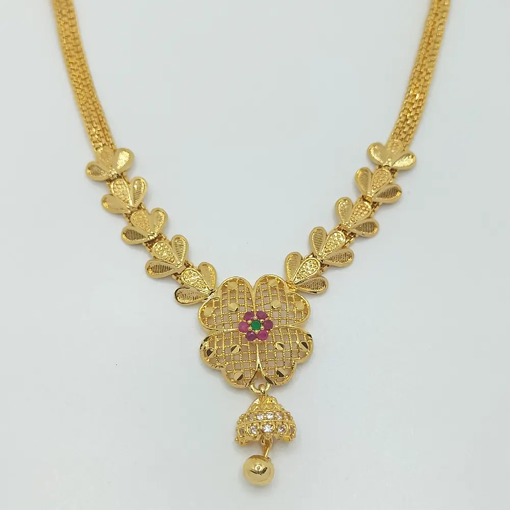 Glamourous look flower Design with back chains. Gold Plated Necklace for Girls and Womens