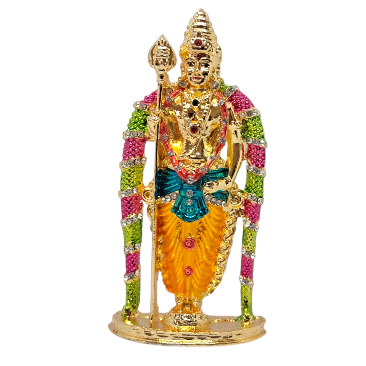 Exquisite Lord Murugan Golden Idol with Crystal Stones | Pooja & Car Dashboard Decor