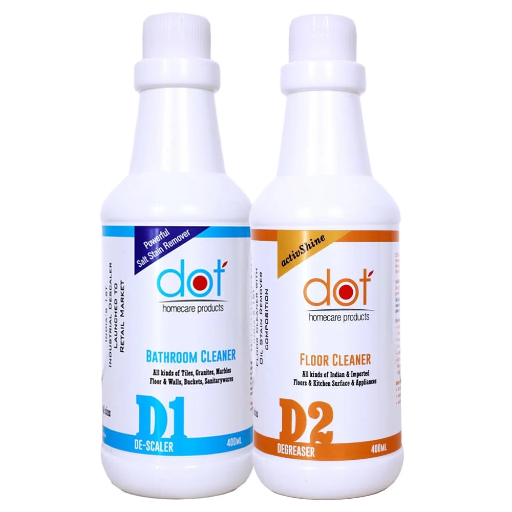 DOT Bathroom Tiles Cleaner Descaler, Floor cleaner, heavy oil stain remover, all types of tiles, marbles, granite shiner, degreaser 400ml each (Combo Pack)